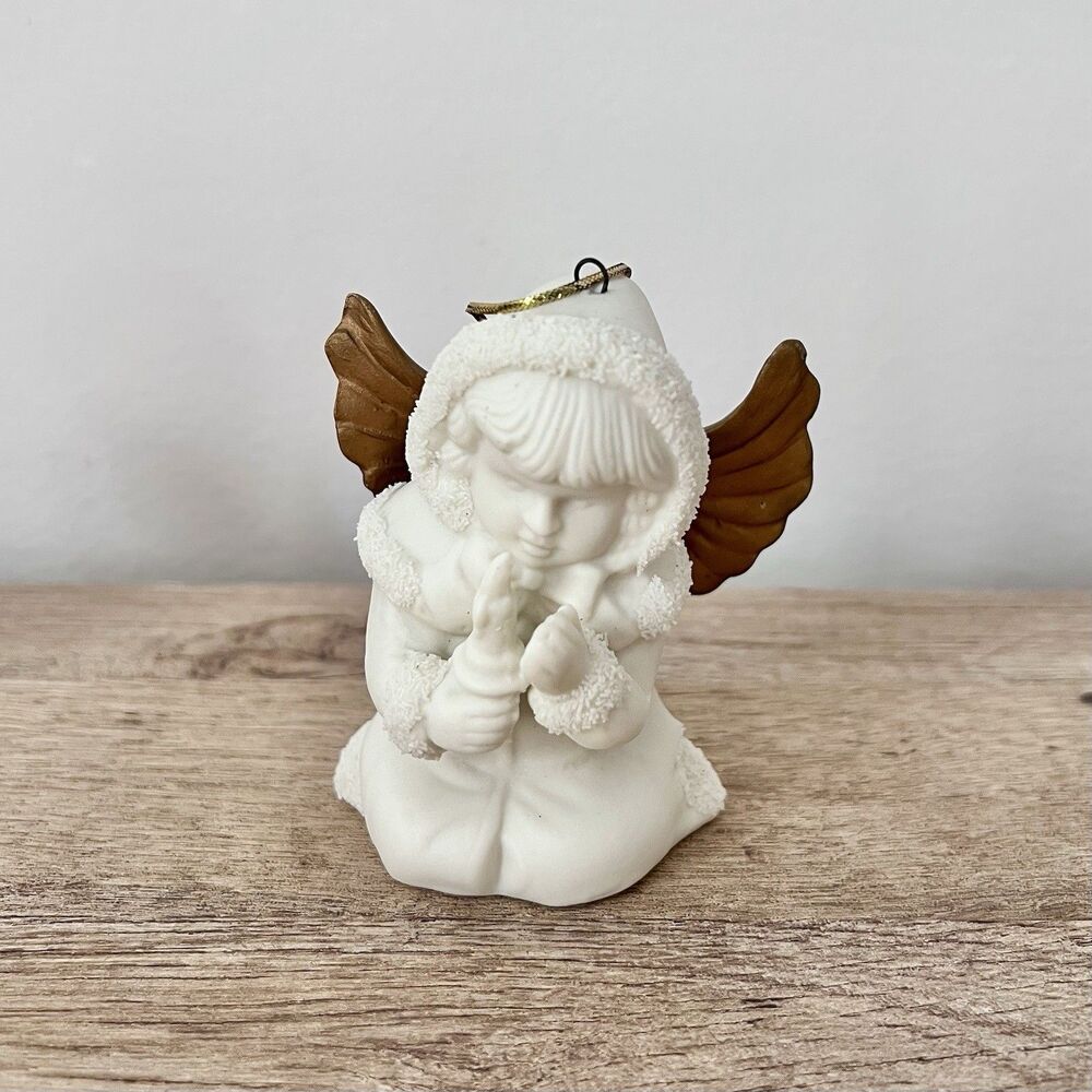 Brinn Bisque Vintage Set Of 4 Angels Christmas Ornaments Gold Wings 3 1/4” - Picture 4 of 11